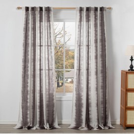 MYSKY HOME 95 Inch Curtains Light Filtering Privacy Curtains & Drapes for Patio Door Living Room, Lines Linen Look Fabric Bohemian Draperies Soft Touch Decorative Curtains, 50" x 95", Red, 2 PCs