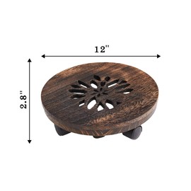 12" Plant Caddy Plant Stand with Wheels Rolling Plant Stand Heavy Duty Wood Plant Caddy, Heavy Duty Rolling Planter With Lockable Wheels Indoor Outdoor Potted Plant Roller Base Stand,Patio,Flower Pot