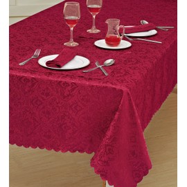 Best Linen Table Cloth Classic Damask Printed Jacquard Table Cover Shape Rectangle Round Table Runner Napkin for Kitchen Picnic Garden (Red, Rectangle 52" x 90")