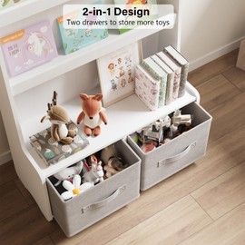 WISUCART Kids Bookshelf and Toy Storage Organizer, 3 Tier Bamboo Todders Book Shelf Large Book Rack for Child Room Playroom Nursery for Kids, Children, Toddlers (White)