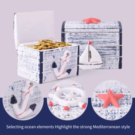 Qaixwuyi 2 Stück Mini-Holzkiste Hölzerne Schatztruhe Kleine Aufbewahrungsbox Nautische Dekoration Mediterranen Stil Schmuck Pralinenschachtel für Hochzeit Party Gefallen Leckereien Candy
