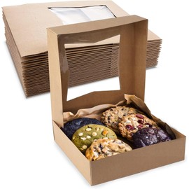 MT Products Brown Cookie Boxes 8" x 8" x 2.5" - Auto Pop-Up Bakery Boxes with Window (Pack of 200) - Made in the USA