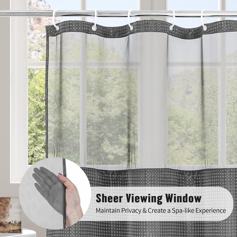 Luxury Textured Fabric Shower Curtainwith Snap-in Liner Dark Grey,72x84