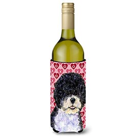 Caroline's Treasures SS4490LITERK Portuguese Water Dog Hearts Love Valentine's Day Wine Bottle Hugger Bottle Cooler Sleeve Hugger Machine Washable Collapsible Insulator Beverage Insulated Holder