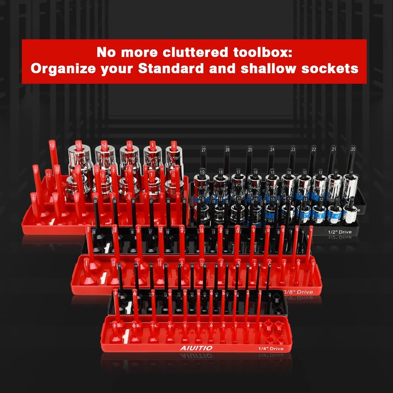 8 Piece Metric & SAE Socket Organizer Tray Set, 1/4-Inch,