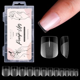 Makartt Nail Tips Extra Short Square: 120pcs Full Cover Pre-shape Half Matte Soft Clear Fake Gel Nail Tips Acrylic, 12 Sizes French Press on Extension Salon Home DIY