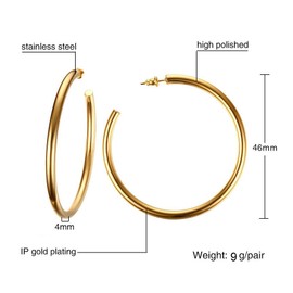 Chunky Tube Large Big Hoop Earrings for Women 14K Gold Plated Hypoallergenic Thick Classic Round Huggie Stud Earrings Hoop, 14 carat gold