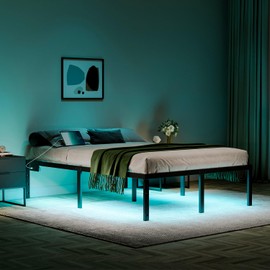 HAVONIZD Queen Size Bed Frame with LED Lights & Charging Station - 18 Inch Heavy Duty Metal Platform Bed Frame No Box Spring Needed, Easy Assembly, No Noise