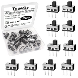 Tnuocke 18PCS 5mm High Knob Vertical Micro Mini Slide Switchs,3 Pin 2 Position 1P2T SPDT Toggle Switches Panel Mount AC 125V 2A SS12D10-G5