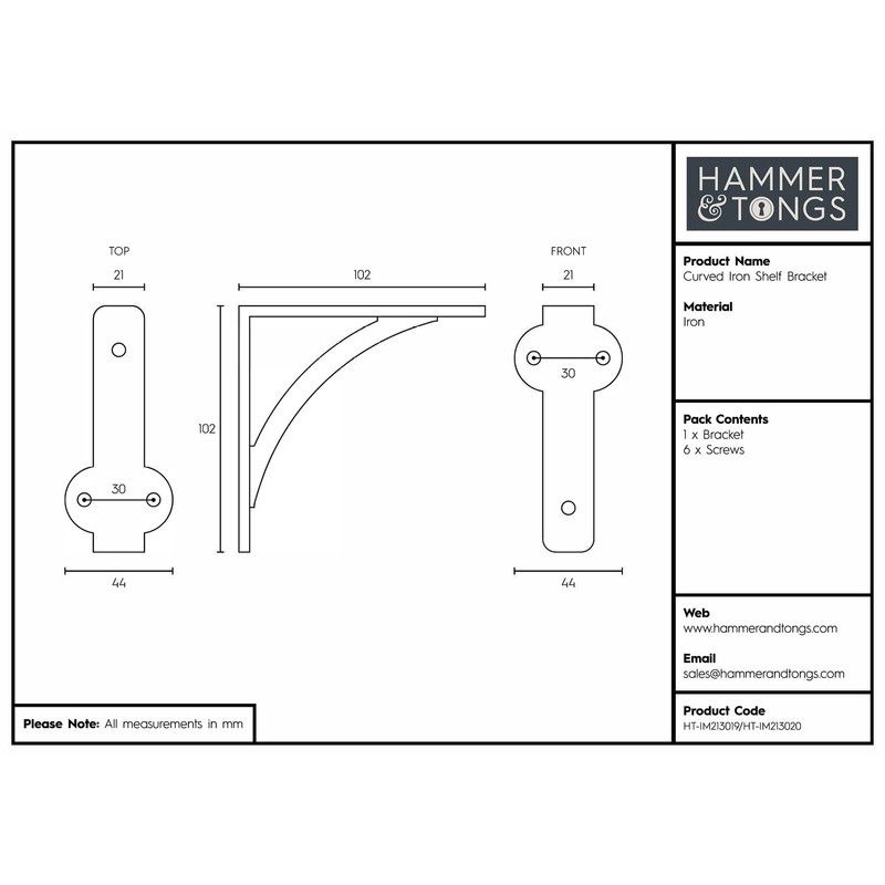 Hammer and Tongs - Curved Iron Shelf Bracket - D100mm