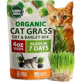 HOME GROWN Organic Cat Grass Seeds Pack 4oz, 3600 𝗡𝗢𝗡-𝗚𝗠𝗢, 𝗨𝗦𝗔-𝗦𝗢𝗨𝗥𝗖𝗘𝗗 Heirloom Cat Grass Seeds for Indoor Cats, Ready in 7 Days,High Germination,Oat & Barley Pet Grass,Hairball Relief