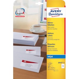 Avery Zweckform J8162-25 Address A4 Matt Paper Pack of 400 Labels 99.1 x 33.9 mm 25 Sheets White