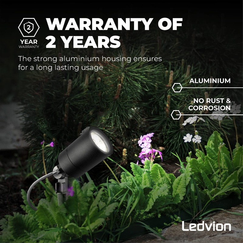 Ledvion LED Garden Spotlight Aluminium, IP65, GU10 Socket, 1 m