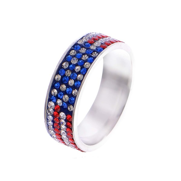 Alilang USA American Flag Patriotic Ring with Red and Blue