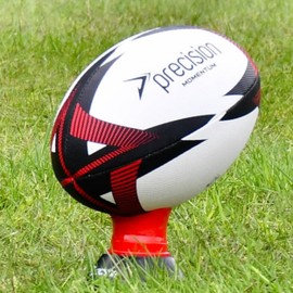 Precision Momentum Rugby Training Ball, Premium Rubber, Hand-Stitched, All-Weather Grip, Extra Strong, Ideal for Clubs and Schools, White|Black|Red, Size 4