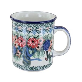 Polish Pottery 9 oz Mug made by Ceramika Artystyczna (Hummingbird Bouquet Theme) Signature UNIKAT + Certificate of Authenticity