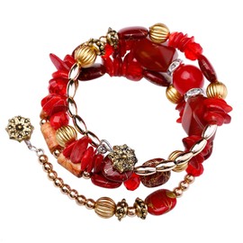 KIFEDSLJ Boho Multilayer Irregular Agate Beads Charm Bracelets Vintage Jade Stone Turquoise Bangles for Women Yoga Vaction Jewelry-red