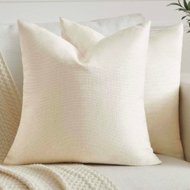 Kiatuniya Cushion Cover 40 x 40 cm Beige Boho Cushion Decorative Cushion Sofa Cushion Modern Cushion Cover Linen Look Plain Country House Style Autumn Cushion Covers for Bed Living Room Bedroom Set of