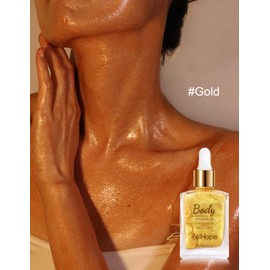Jutqut Body Gold Shimmer Oil, Moisturizing Smooth Skin Glow for Face, Long Lasting & Waterproof Body-Glitter Oil, Highlighter Makeup Liquid, Non-sticky and Easy to Absorb