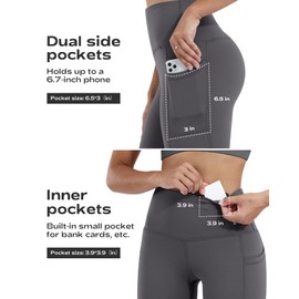 CHRLEISURE Leggings with Pockets for Women, High Waisted Tummy Control Workout Yoga Pants(3Packs Black,Gray,Navy, 2XL)
