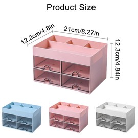Schreibtisch-Organizer, niedliche Make-up-Aufbewahrungsbox mit 4 Schubladen und 4 Fächern, Schreibtisch-Organizer, Stifthalter für Zuhause, Büro und Schule (Rosa)