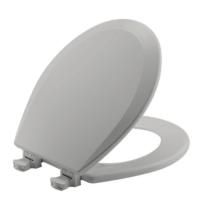 Bemis Round Wood Toilet Seat w/ Cover, Closed-Front - Silver