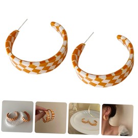 FOMIYES Checkerboard Acrylic Hoop Earrings for Women Funky Geometric Dainty Ear Jewelry Lightweight Durable for Any Outfit Eye Catching Design Orange