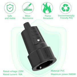 Schuko Coupling, Pack of 3 Rubber Coupling 250 V/16 A with Strain Relief, Thickened Protective Contact Coupling, IP20 Schuko Coupling, Rubber Coupling, 250 V, Outdoor Use