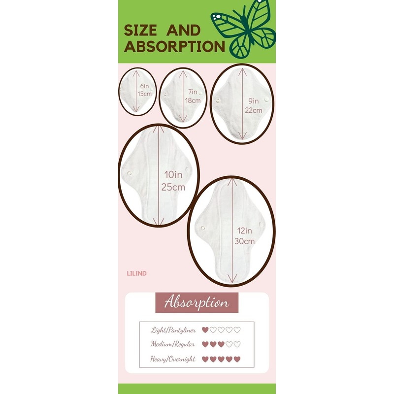 Lilind® 6 Pack Organic Cloth Pads Starter Set, Free Zip