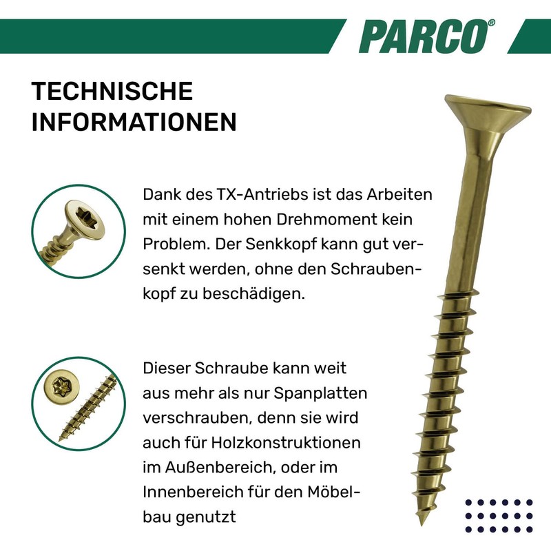 Parco Chipboard Screws with Countersunk Head, 1094x70