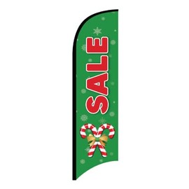 12 FT SWOOPER FEATHER FLAG MERRY CHRISTMAS WITH BELLS SALE SALES EVENT CAR FOR CAR DEALERSHIP BUSSINESS (GREEN AND RED)
