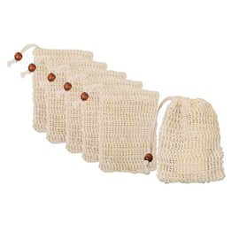 6Pcs 5.5x3.5Inch Beige Sisal Soap Bag with Drawstring Rope Soaps Saver Pouch Fiber Bags for Bath Showering Foaming Washing