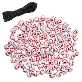 120 Pieces Baseball Beads Acrylic Sports Beads with Big Hole and 4.37 Yards Waxed Cord for Bracelets Necklaces Earrings Hair Ties Keychains Craft Making