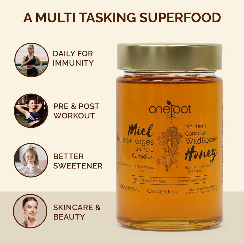 OneRoot Natural Wildflower Honey - 1.1 lbs / 500g, Pure