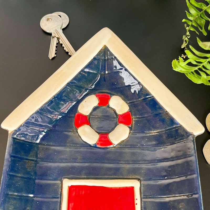 Darthome Ceramic Blue Beach Hut Plate Decorative Trinket Dish Display