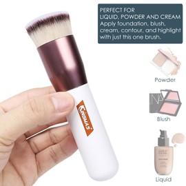 Brocha de base Kabuki de parte superior plana, brocha de maquillaje premium para líquido, mezcla, crema, polvo, rubor, pulido de puntos, herramientas de maquillaje facial (blanco, A (parte superior plana)