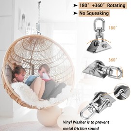Hammock Hanging Kit Heavy Duty 360° Rotating Hanging Swing Hooks Stainless Steel Hammock Chair Hanging Kit Swing Ceiling Hook Snap with 1200LB Capacity for Yoga, Gym, Wood, Concrete (Silver)