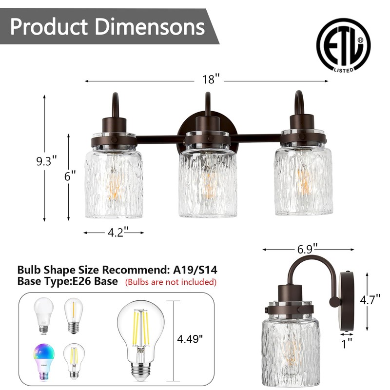 AMRUIPO 3 Lights Bathroom Vanity Light, Oil Rubbed Bronze Bathroom