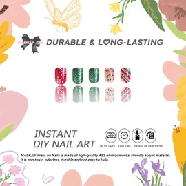 Christmas Press on Nails Short Square MABKJLF Fake Nails False Nails with Designs Green Glitter Snowflake Christmas Tree Glossy Glue on Nails Stick on Nails for Women Girls 24 Pcs