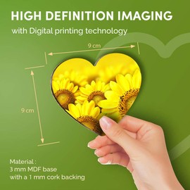 Destination Vinyl ltd Great Coasters (Set of 4) Heart - Yellow Sunflower Field Flowers Drink Glossy Coasters/Tabletop Protection for Any Table Type #14605