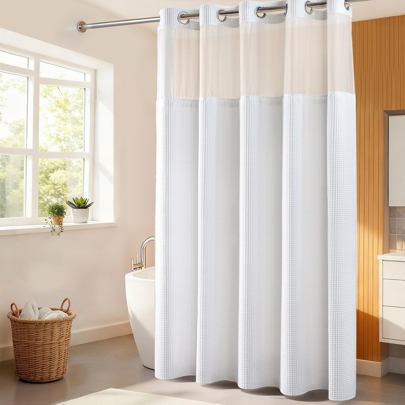 River Dream Extra Long Shower Curtain Set, Cotton Blend, Waffle