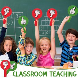 Pack of 2 Thumb Up Thumb Down Paddle, Yes No Paddle Signs True False Green Red, Classroom Choice Paddle, Classroom Student Voting Paddle, Reusable Evaluation Board