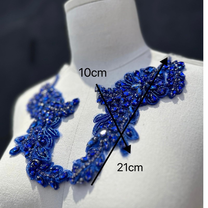 JRYYR Handmade Jewel Blue Applique, Rhinestone Applique for Dresses, Gowns,