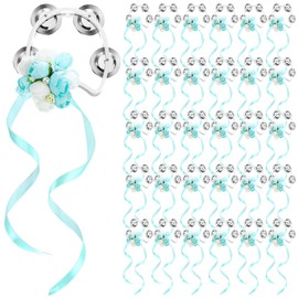Lukmaa 30 Pcs Mini Tambourine Small Hand Tambourines Bulk with Flower Ribbon Bow Toddlers Metal Jingles Hand Held Percussion Bridal Shower Party Favors Gift for Guests Wedding Church Party (Blue)