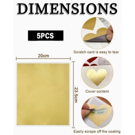 KGDUYC Pack of 5 23.5 x 20 cm Scratch Stickers - Make Yourself, Gold Scratch Labels, for Wedding, Christmas, Birthdays or Other Occasions (Gold)