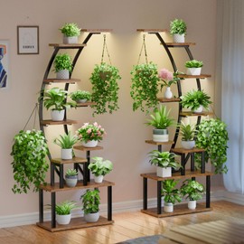 BACEKOLL Plant Stand Indoor with Grow Lights, 9 Tiered Metal Plant Shelf, 64" Tall Plant Stand for Indoor Plants Multiple, Large Plant Rack Display Shelves, Curved Plant Holder for Living Room, Patio