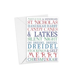 Chrismukkah Card | Merry Christmas and Happy Hanukkah Card | Holiday Cheer | Mistletoe and Menorahs, Set of 10 Cards and Envelopes (SINGLE A2 CARD, 4.25X5.5)