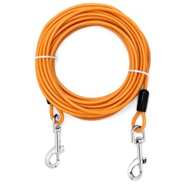 QWORK Heavy Duty Chew Proof Tie Out Cable for Dogs, 30 ft, 2 Pcs, Rotating Hooks, Strong Steel Wire Rope