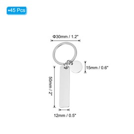 PATIKIL Engravable Metal Keychain Stamping Blanks, 45 Pcs Stainless Steel Stamping Blanks Tags Metal Blank with Key Ring for Laser Engraving DIY Crafts Nameplate, Rectangle and Round
