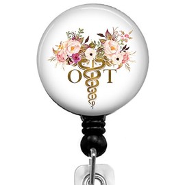 Kmatye OT Retractable ID Card Badge Holder with Alligator Clip, Name Nurse Decorative Badge Reel Clip on Card Holders, Small, Black, Kmatye878